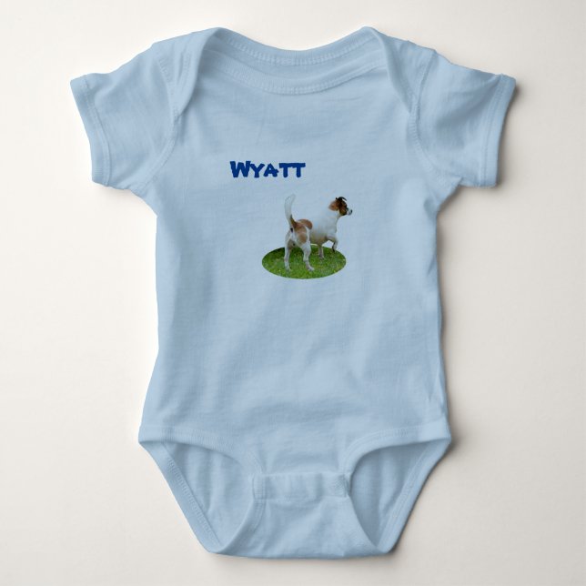 Wyatt Name With Fox Terrier, Baby Bodysuit (Front)