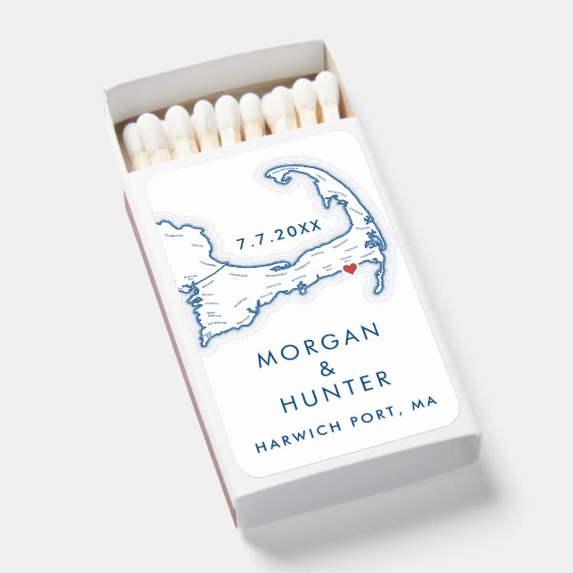 Wychmere Beach Club Wedding Modern Navy Blue Matchboxes (Front Open)
