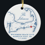 Wychmere Beach Club Wedding Photo First Christmas Ceramic Ornament<br><div class="desc">Celebrate your first Christmas as a married couple with this keepsake ceramic ornament featuring a stunning Cape Cod map theme, perfect for commemorating your wedding at the Wychmere Beach Club in Harwich Port, MA. Personalize it with your wedding details on the front and a cherished photo on the back. This...</div>