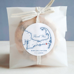 Wychmere Cape Cod Map Thank You Wedding Favor Classic Round Sticker