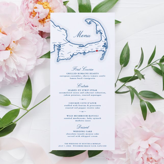 Wychmere Harwich Port Cape Cod Wedding Navy Blue  Menu (These Cape Cod Destination Wedding Menus are perfect for your navy Wychmere Beach Club wedding)