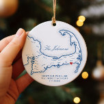 Wychmere Harwich Port MA Our First Christmas Ceramic Ornament<br><div class="desc">This beautiful ceramic Wychmere Beach Club, Harwich Port MA Christmas Ornament is perfect to celebrate a couple's first Christmas as Mr. and Mrs.! Printed on durable ceramic, this navy blue map ornament makes a lovely wedding gift that will be cherished for years. You can move the heart and the map...</div>