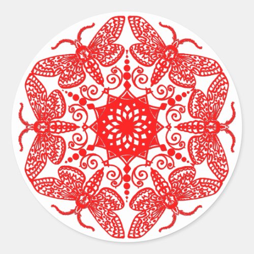 Wycinanka Moth Pattern Classic Round Sticker