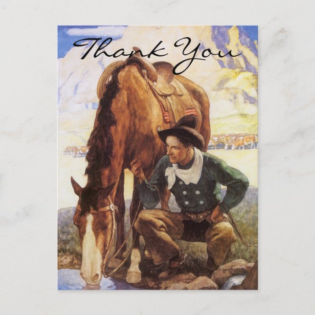 Wyeth's Cowboy Watering His Horse Postcard (Front)