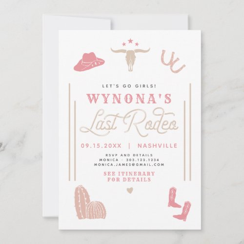 WYNONA Blush Pink Last Rodeo Cowgirl Bachelorette Invitation