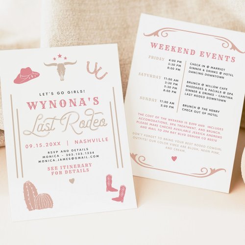 WYNONA Blush Pink Last Rodeo Cowgirl Bachelorette Invitation