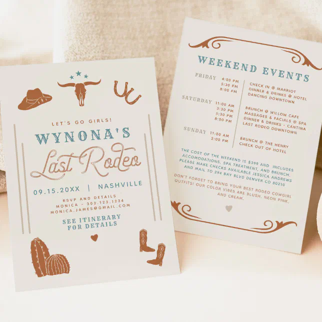 WYNONA Bohemian Last Rodeo Cowgirl Bachelorette Invitation | Zazzle