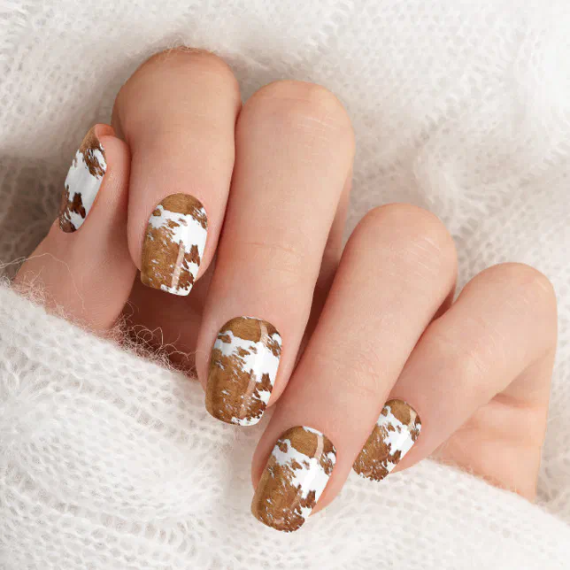 WYNONA Brown Cow Print Cowgirl Rodeo Themed Minx Nail Art