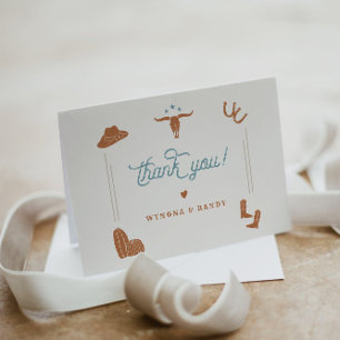 WYNONA Burnt Orange Boho Rodeo Cowboy Themed Letterpress Thank You Card