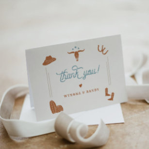 WYNONA Burnt Orange Boho Rodeo Cowboy Themed Thank You Card