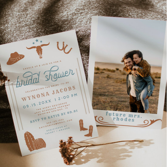 WYNONA Burnt Orange Cowgirl Rodeo Bridal Shower In Invitation