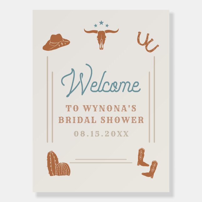 WYNONA Orange Blue Cowgirl Bridal Shower Welcome Foam Board (Front)