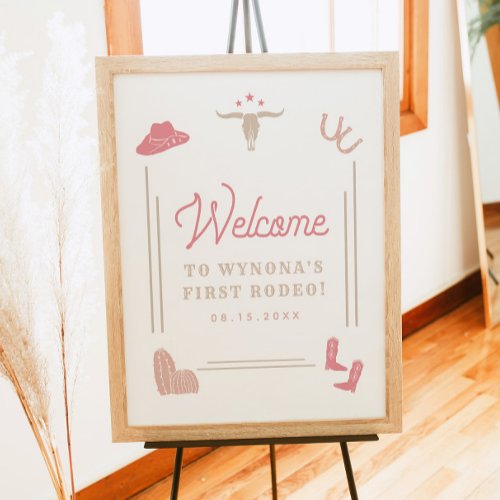 WYNONA Pink Cowgirl First Rodeo Birthday Welcome Poster