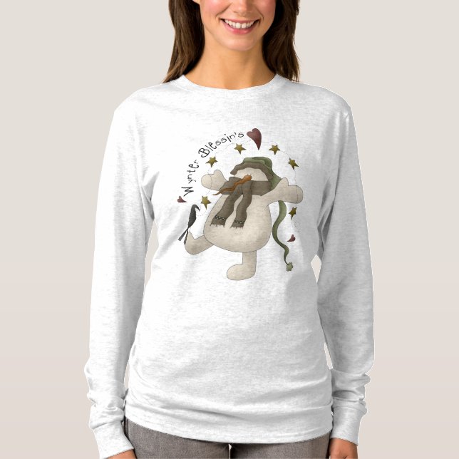 Wynter Blessings Whimsical Snowman T-Shirt (Front)