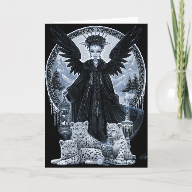 Wynter Gothic Snow Leopard Angel Winter Time Scene Card (Front)
