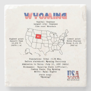 Wyoming American state on a map and useful info Stone Coaster