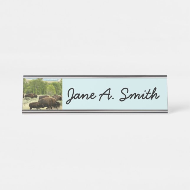 Wyoming Bison Nature Animal Photography Desk Name Plate (Front)