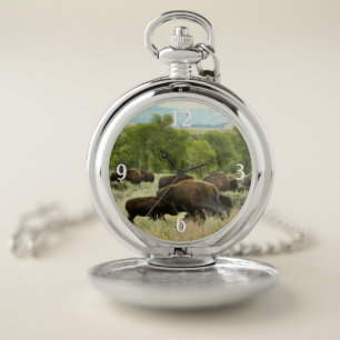 Wyoming Bison Nature Animal Photography Pocket Watch