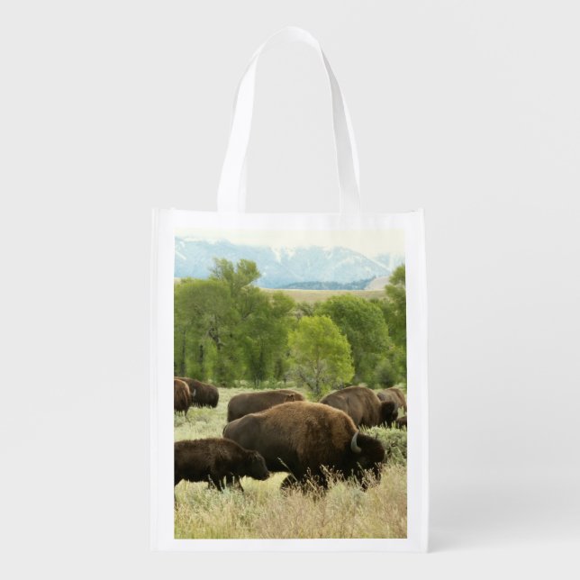 Wyoming Bison Nature Animal Photography Reusable Grocery Bag (Front)