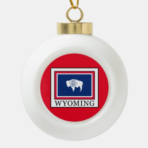 Wyoming Ceramic Ball Christmas Ornament