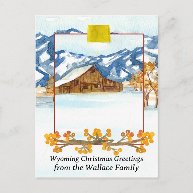 Wyoming Christmas Greetings Farmhouse Custom Holiday Postcard (Front)