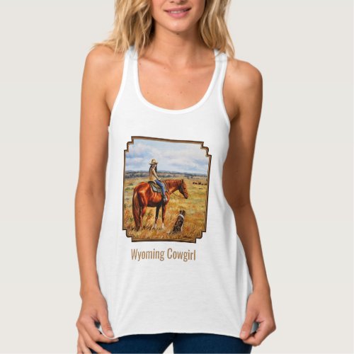Wyoming Cowgirl on Cattle Horse Tank Top