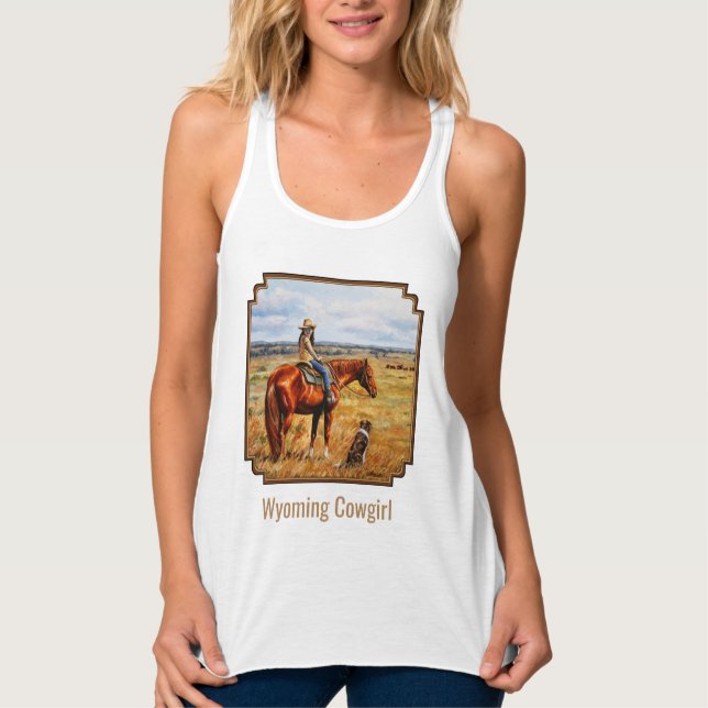 Wyoming Cowgirl on Cattle Horse Tank Top (Front)