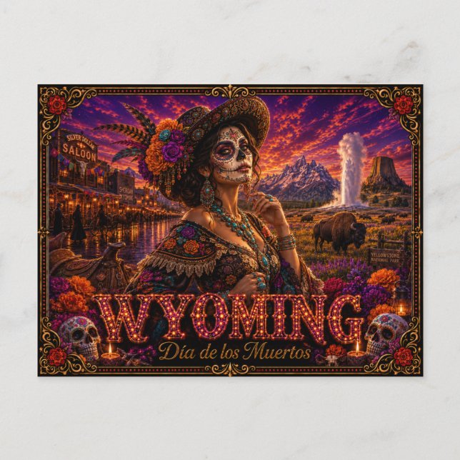 Wyoming Día de los Muertos Retro Postcard (Front)