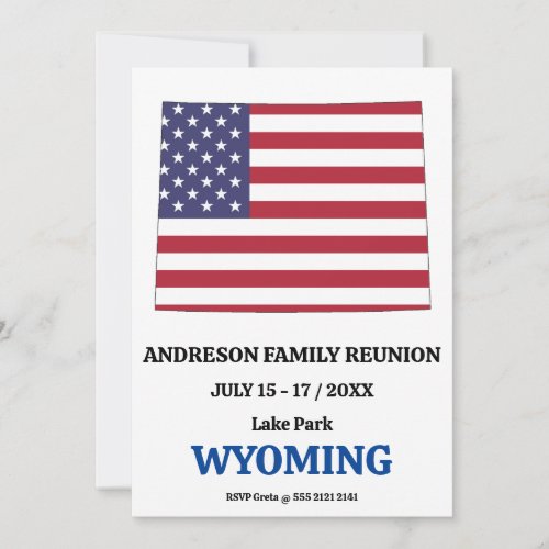 WYOMING FAMILY REUNION STATE MAP USA Flag Invitation