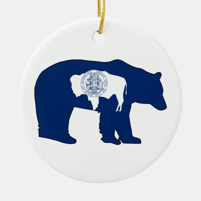 Wyoming Flag Bear Ceramic Ornament (Front)