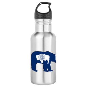 Wyoming Flag Bear Stainless Steel Water Bottle
