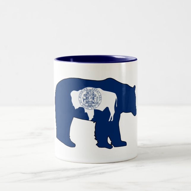 Wyoming Flag Bear Two-Tone Coffee Mug (Center)