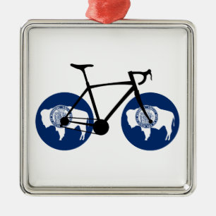 Wyoming Flag Cycling Metal Ornament
