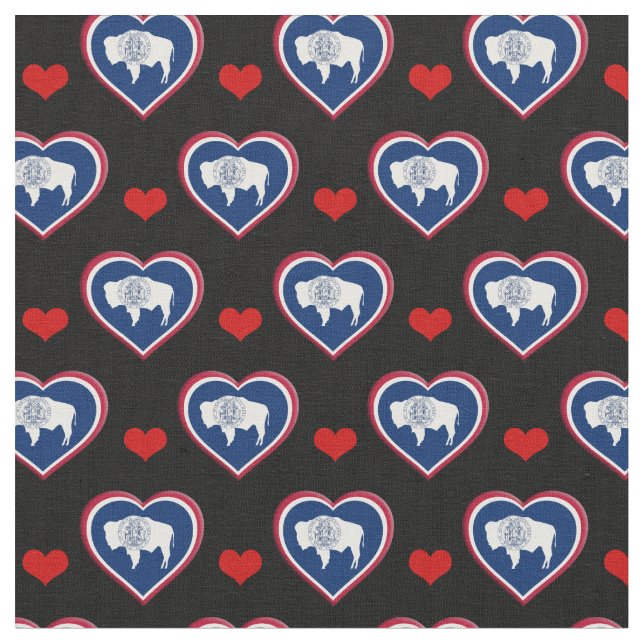 Wyoming Flag & Red Heart fashion Fabric / USA (Close Up)