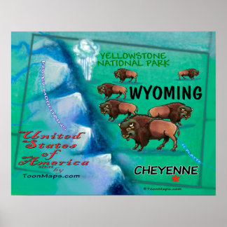 Wyoming Fun Map Poster