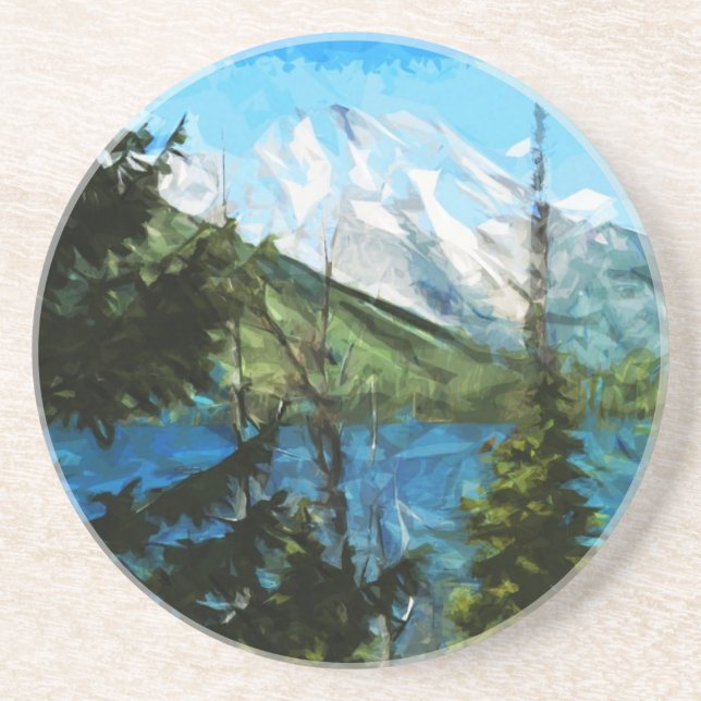 Wyoming Grand Teton Mountains Abstract Drink Coaster (Front)
