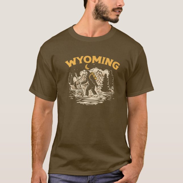 Wyoming Hiking Bigfoot Nighttime Stroll Mountains T-Shirt (Front)