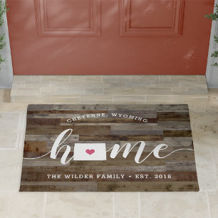 Wyoming Home State Personalized Wood Look Doormat