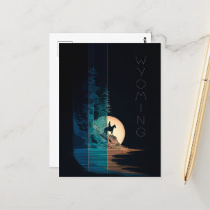 Wyoming, Horseback Rider, Full Moon Rising Postcard