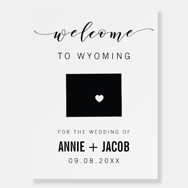 Wyoming Map Wedding Welcome Sign, Foam Board (Front)