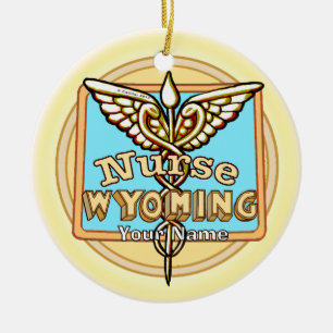 Wyoming Nurse Caduceus Ceramic Ornament
