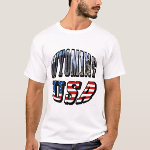 Wyoming Picture and USA Flag Text T-Shirt