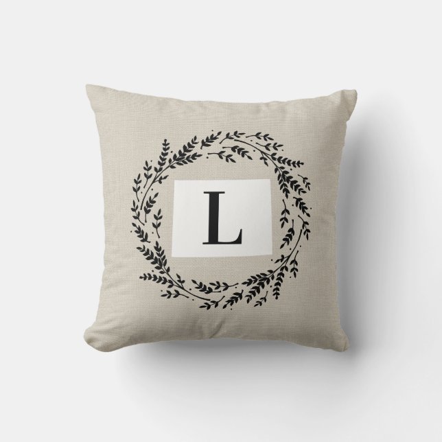 Wyoming Rustic Wreath Monogram Throw Pillow (Front)
