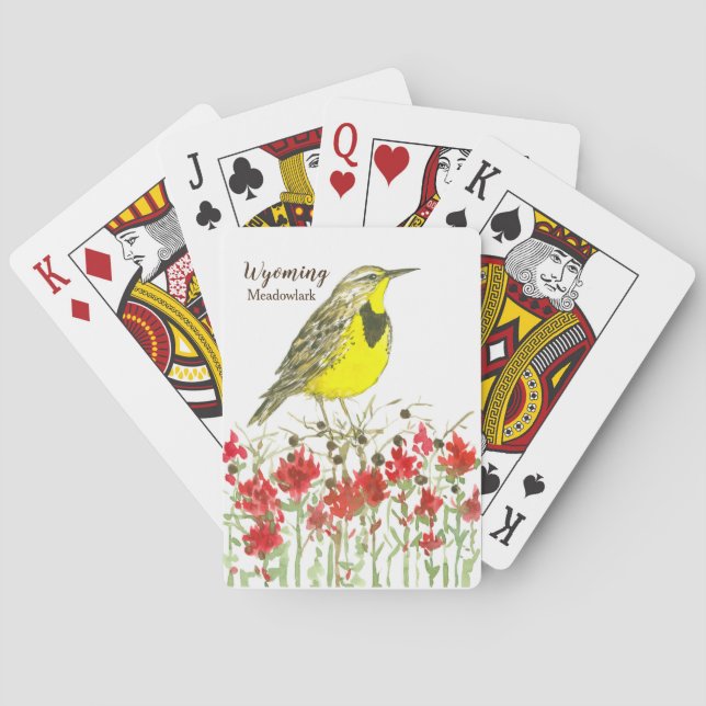Wyoming Souvenir Indian Paintbrush Meadowlark  Poker Cards (Back)