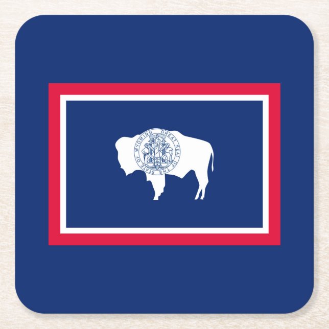 Wyoming State Flag Design Square Paper Coaster (Front)