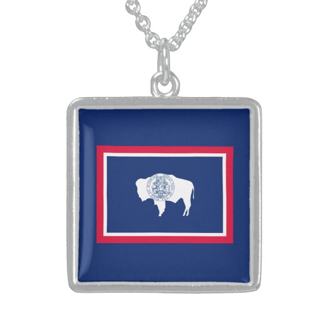 Wyoming State Flag Design Sterling Silver Necklace (Front)