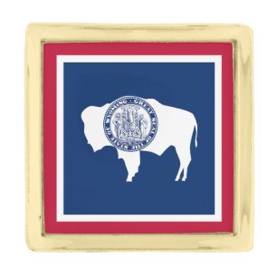Wyoming State Flag Gold Finish Lapel Pin