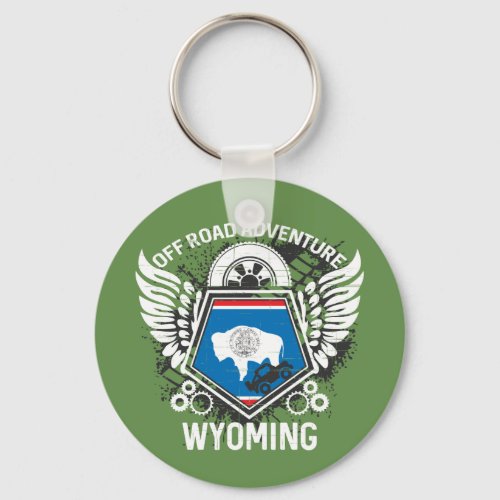 Wyoming State Flag Off Road Adventure 4x4 Bogging Keychain