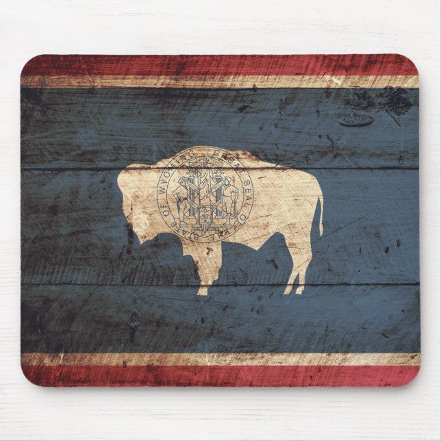 Wyoming State Flag on Old Wood Grain Mouse Pad (Front)