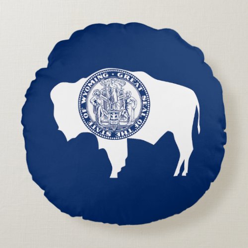 Wyoming State Flag Round Pillow